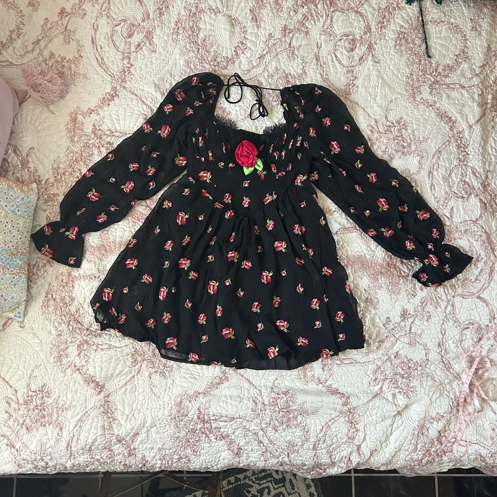 For Love And Lemons Black, Red, Green Pink Floral Mini Dress